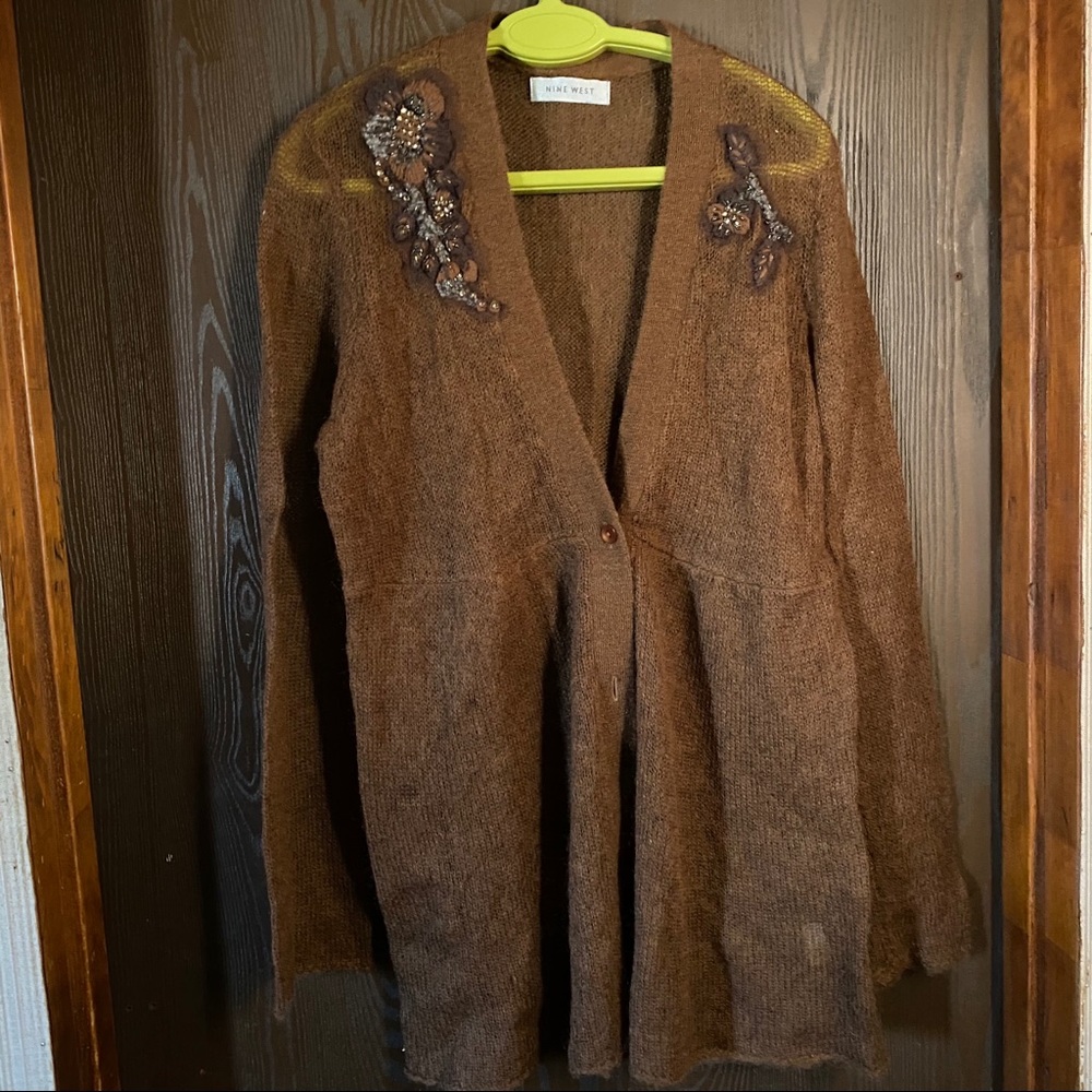 Nine West Embroidered Brown Cardigan